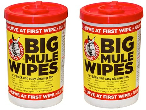 Mule Head Brand XL Heavy-Duty Cleaning Wipes – 2 Pack (10 x 12) – All-Purpose Garage, Automotive & Home Cleaning Wipes – Grease, Ink, Paint, Tar & Grime Remover – Safe for Hands & Multiple Surfaces