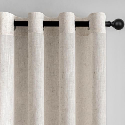 MYSKY HOME Gardinen Vorhänge Beige 235 cm Leinen-Vorhang mit Ösen 2er Set | Wohnzimmer, Modern, Schlafzimmer, Halbtransparent, Lichtdurchlässig, Boho, Landhaus