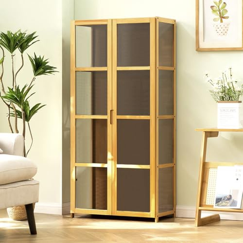 CHZIMADE 4 Shelf Display Cabinet with Door Bookcase Storage Glass Display Cabinet for Collectibles Trophy Books 62x33x130cm (Natural)