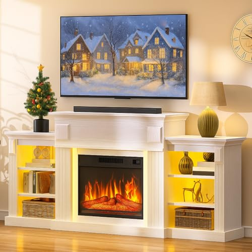 YITAHOME Fireplace with 72 Surround and Cabinets, Electric Fireplace TV Stand with Realistic Flame Effect Heater, Programmable 7day Remote Control and LED Light, Entertainment Center with Storage