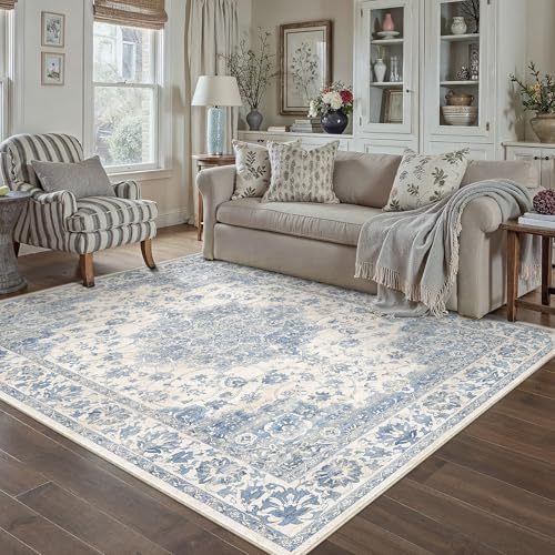 PureCozy Teppich Wohnzimmer 160x230cm Blau Waschbarer Teppiche | Weich Kurzflor Groß Carpet, Rutschfest, Leicht, Schlafzimmer, Esszimmer, Büro, Kinderzimmer