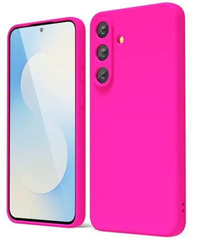oakxco for Samsung Galaxy S25 FE Case Liquid Silicone Grip, Cute Thin Slim Soft Rubber TPU Plain Smooth Gel Cover for Women Girl Aesthetic Design, Matte Solid Protective & Shockproof, Neon Hot Pink