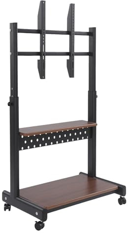 Robuster Mobiler TV Ständer aus kaltgewalztem Stahl mit 100 kg Tragkraft höhenverstellbarem Design - Der standfeste Fernsehtisch für optimales Seherlebnis im Wohnzimmer (Schwarz, Braun)