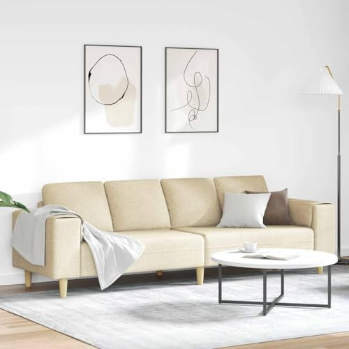 LoogCape Cremefarbenes Ecksofa, Stoff, 250x77x76 cm, 4-Sitzer, modernes Wohnzimmer-Möbel, atmungsaktiv, Kunststoffbeine, für Zuhause