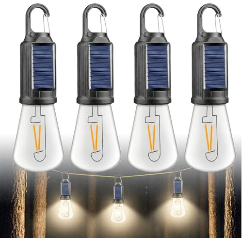 4 lámparas de camping recargables, luz solar para tienda de campaña con 3 modos de brillo, lámpara LED de camping con mosquetón, lámpara de camping solar, linterna LED de camping para exteriores