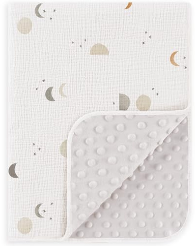 Susurration Babydecke Baumwolle Baby Decken Neugeborenen, Weiche Krabbeldecke 75x100cm,Multifunktional Minky Kuscheldecke für Kleinkinder Mädchen Junge (Moon)