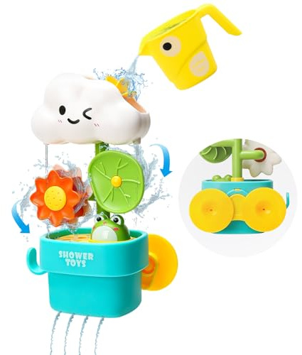Bath Toys for Kids Baby Waterwheel Bathtub Toy , Toddler Interactive Bath Toys with Strong Suction Cup, Attach to Any Tub or Shower Fun for Bath Time - Great for Boys, Girls (Watering Clouds)