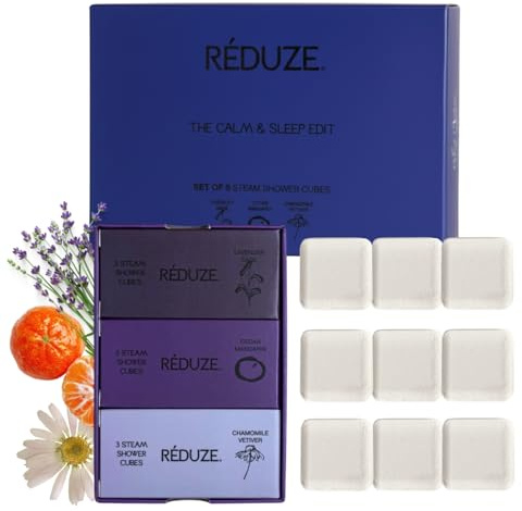 RÉDUZE Original Duschwürfel Ruhe & Schlaf Set XL 9 Stück á 45g, Aromatherapie Badebomben Dusche, Self-Care mit ätherischen Ölen, Geschenk für Frauen, Männer, Freundin, Mama