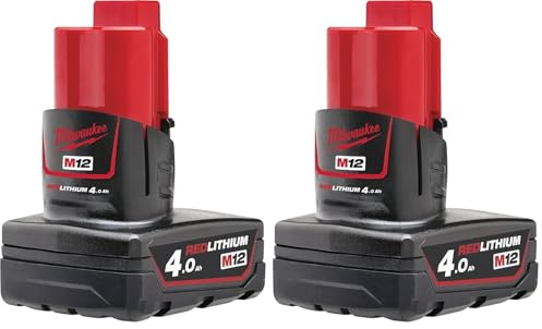 Milwaukee M12B4 4.0Ah Lithium-Ion Battery - Red (Pack of 2)