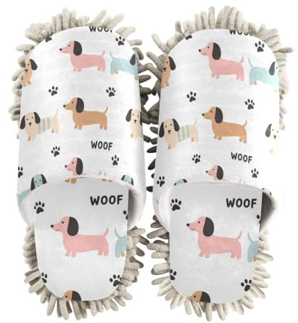 EtherSpher Microfiber Mop Shoes Slipper Shoes for Kitchen House Cleaning Cute Colorful Dachshund Dog