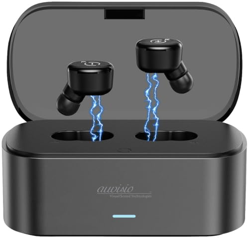 auvisio Funkkopfhörer: TV-Funk-Ohrhörer mit Transmitter-Ladebox, 2,4GHz, TOSLINK, AUX, Bypass (TV Stereo Kopfhörer, in-Ear-Kopfhörer, Hörgeräte)