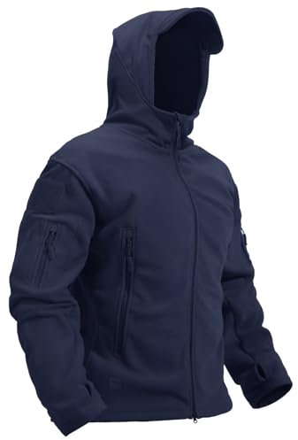 KEFITEVD Herren Wanderkapuzenjacke Polar Fleece gefütterte Jacken Jagdmantel Winddichte Jacken für Männer Outdoor Full Zip Up Coat Camping Jacket