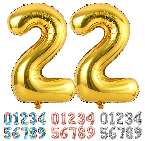 Ponmoo Luftballons Zahlen 22 Gold, Riesen Nummer 0 1 2 3 4 5 6 7 8 9 10-19 20-29 30-39 40 50 60 70 80 90 100, groß Folienballons für Hochzeit Jubiläum, Geburtstagsballons Party Dekoration