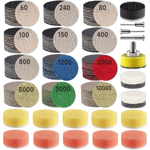 317 PCS 1 Inch Wet Dry Sanding Discs 60-10000 Grit Hook and Loop Sandpaper | Rotary Tool Accessories with 1/8 1/4 Shank, Backing Pad, Polishing Pads, Foam Pads for Auto Metal Glass Resin Wood Jewelry