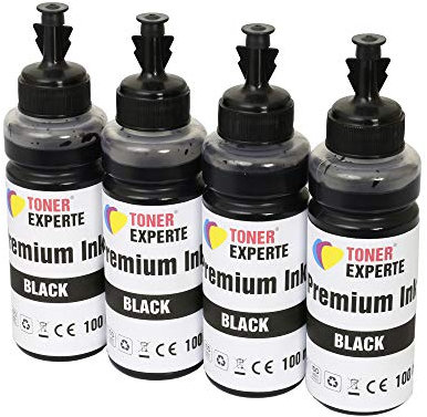 TONER EXPERTE® 4 x 100 ml (4 SCHWARZ) Universal Nachfülltinte Ersatz kompatibel mit EPSON LEXMARK Dell RICOH Patronen und CISS System | hohe Qualität