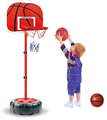 Taeku Panier Basket, Mini Portable Panier de Basket-Ball avec 2 Ballons Intérieur Extérieur Pied de Basket pour âgés de 3 à 8 Ans (150cm)