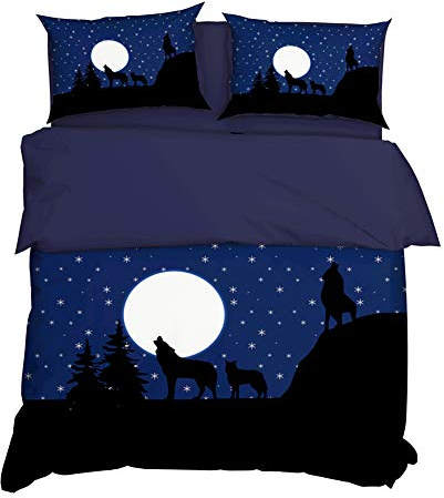 AYMAING Bettwäsche 3D Wolf Bettbezug Set 155 x 220 cm Bettwäsche Set 3 Teilig Mikrofaser Bettbezug mit Reißverschluss und 1 Kissenbezug 80 x 80 cm