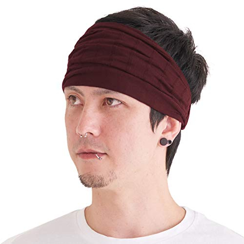 CHARM Baumwolle Haarband Stirnband Bandana Unisex -Weich Breites Chemo Headband Japanisch Burgund