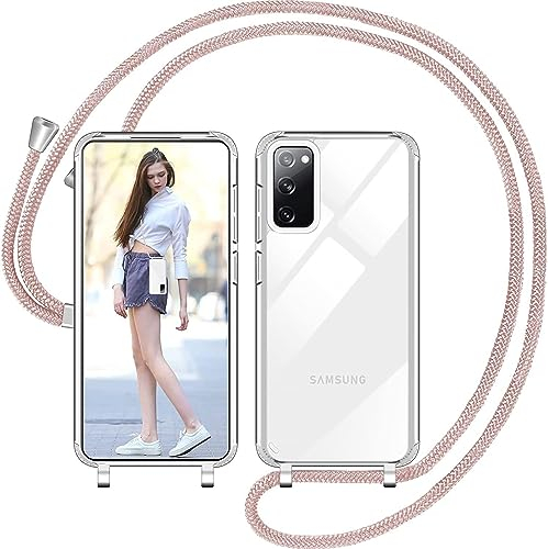 Nupcknn Liquid Silikon Handykette Hülle für Samsung Galaxy S20 FE Hülle Silikon Necklace(abnehmbar) Hülle mit Kordel zum Umhängen Handy Schutzhülle mit Band(Rosegold, 6.5)