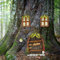 Meyas Miniatur Fairy Gnome Home Fenster und Tür, Garten Leuchtende Türen und Fenster aus Harz, Gartendeko Figuren Statuen, Garten Dekoration Skulptur Statuen Ornament,Leuchten im Dunkeln (Blattdesign)