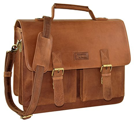 Menzo Aktentasche aus echten Leder, 15 Zoll Umhängetasche für Damen und Herren, Briefcase