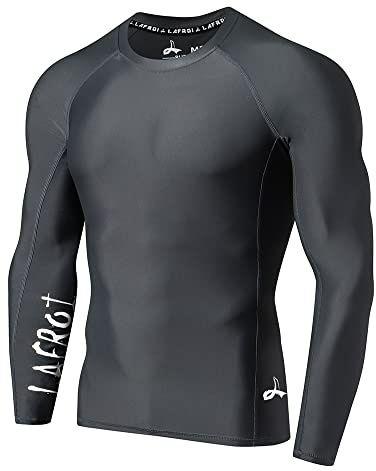 LAFROI Men's Long Sleeve UPF 50+ Baselayer Skins Performance Fit Compression Rash Guard-CLYYB Asym Dark Grey Size MD