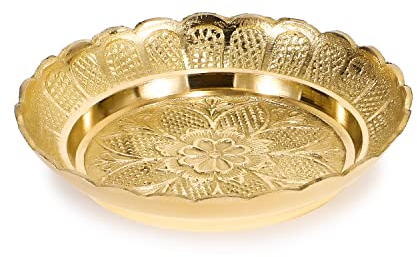 Juego de platos de latón Pooja (diámetro: 12,7 cm) – Puja Arti/Aarti Thali para Home Mandir | Templo | Decoración Diwali | Boda | Decoración del hogar