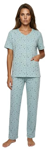 Zeitlos Pyjama Set Damen Kurzarm Knöpfe Allover-Druck