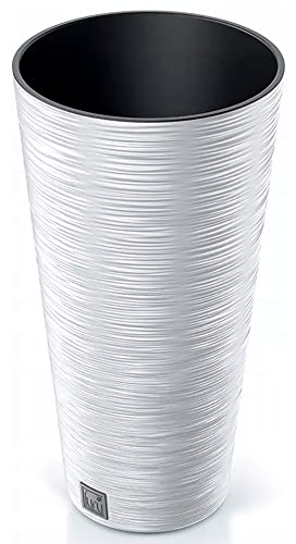 Macetero color blanco, con depósito, colección FURU, de 30 x 30 x 57,5 cm, capacidad de 15 L.