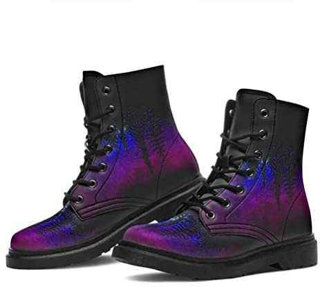 Onsoyours Stivali da Donna Gotici Chelsea Autunno E Inverno Punk Stivaletti da Motociclista Stivali alla Caviglia con Tacco a Blocco Stampa Gotica Punta Tonda Stivali Corti A Viola Blu 42 EU