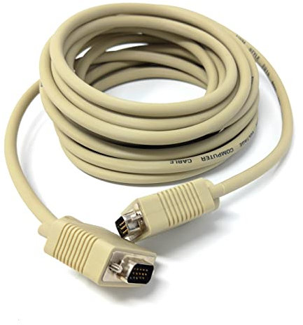 5m VGA to VGA Cable 15 pin SVGA Male to Male for Monitor Computer PC Laptops TV Projectors Extension Lead HD15 All Data Pins Connected 16.5ft Beige