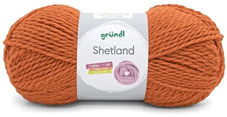 Gründl Shetland Wolle (modisches und weiches Strickgarn aus 80% Polyacryl und 20% Wolle, 100 g / 170 m, Nadelstärke: 7-8, 1 x 100 g), orange