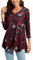 Enmain Camiseta Mujer Manga 3/4 Top Túnica Larga Cuello de Pico Blusa Elegante y Cómoda Talla Grande Tops Estampadas T Shirt para Mujeres,Rojo,M