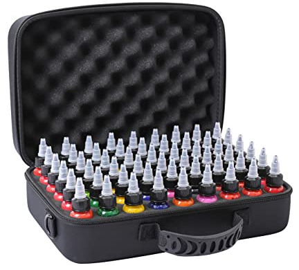 Drawing Ink Travel Case - Holds 54pcs 1oz Drawing Inks, PU Memory Foam Cap Sealer (Case Only)