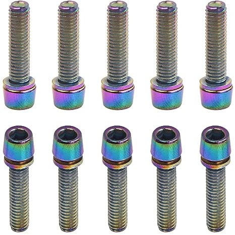 10 Pcs Bicycle Stem Bolts, M5 x 20 mm Bike Stem Fixed Screws with Washers, 3 Colors Bike Disc Brake Caliper Bolts, Handlebar Stem Screws for Road Mountain Bicycle (Multicolor)