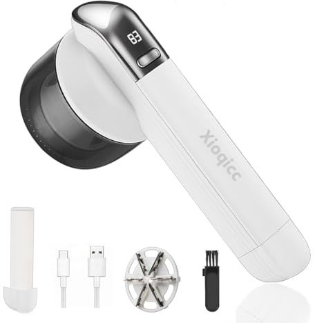 Portable electric lint remover,Fast and effective bobble remover for clothes,2-In-1 LED Digital Display clothes debobbler,With double protection. (white)