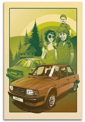 KTIN Vintage-Auto-Poster Škoda 125 l Sportwagen-Poster, dekorative Malerei, Leinwand, Wandposter und Kunstdruck, modernes Familienschlafzimmer-Dekor-Poster, 40 x 60 cm