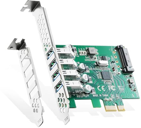 Binardat Tarjeta de expansión PCIE a 4 puertos USB 3.0, autoalimentada, soporte de perfil bajo, adaptador de controlador de concentrador USB 3 para Windows 10/11