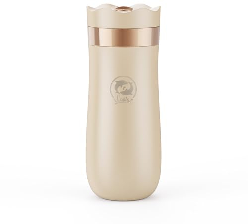 BRBHOM The Original Portable French Press Stainless Steel Coffee Maker Premium Vacuum Insulated Travel Mug Hot & Cold Brew French Presses (OFF-WHITE)