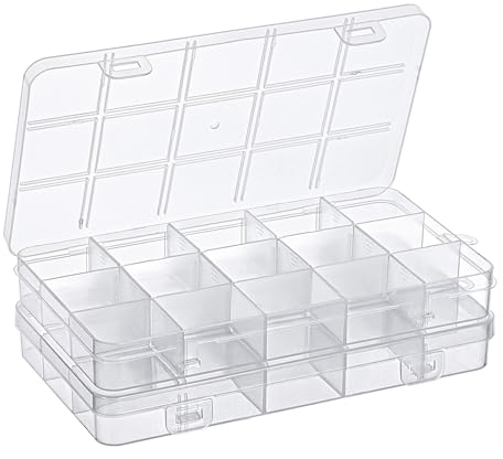 MumdoYAL 2 Pezzi Scatole Plastica con Coperchio, Scatola Porta Oggetti, Contenitore Plastica con Coperchio, con 15 Scomparti per Riporre Orecchini, Perline, Viti