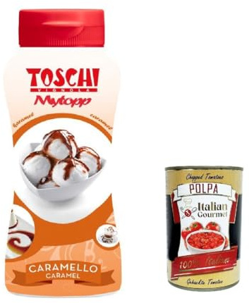 Italian Gourmet Topping Caramello salsa dolce für Desserts 12 x 200g | Crema aromatica, cremig und dosierbar, ideale per bevande e gelato, Gesamtnettogewicht 2,4 kg + Kostenlos Polpa 400g