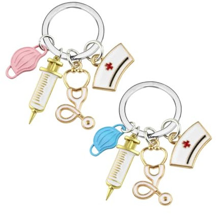 Porte-clés pour infirmière avec Gravure,2 pcs infirmières en métal Keysert Keychain pour les cadeaux infirmières des étudiants en médecine (Bleu Poudre)