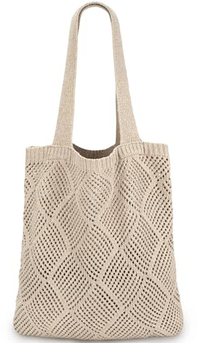 Ayieyill Häkeltasche für Damen, gehäkeltes Netzgewebe, Strandtasche, Sommer, Urlaub, ästhetische Boho-Stricktasche für Frauen