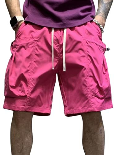 New front Costume da Bagno Uomo Pantaloncini da Uomo Ad Asciugatura Rapida Costume da Spiaggia da Uomo Bermuda Cargo Uomo Tasche Coulisse Regolabile Piscina Vacanze Casual Sport Rosa XXL