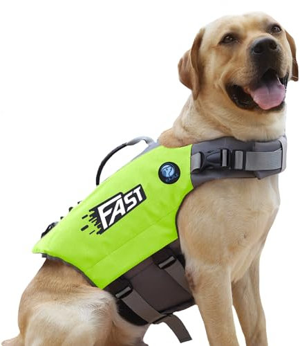 KAJILE Helle Farben Canine Schwimmweste,Hunde-Badeanzug,Sportstil Canine Schwimmweste,Verstellbare Hundeschwimmweste mit Rettungsgriff für Kleine Mittelgroße Hunde,Grün,L