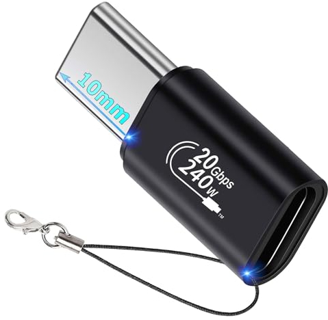 USB-C auf USB-C Adapter, 1-Pack - 10mm Langer Stecker, 240W PD Schnelles Laden, 20Gbps Datentransfer, 4K Videoausgang für iPhone 16 Pro Max, Galaxy S24, S23 u.v.m.