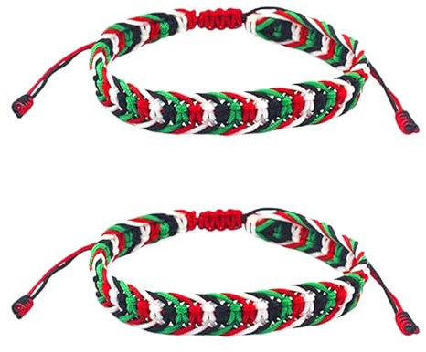 Palestine Style Handmade Bracelets - Adjustable Pride Bracelet, Palestinian Flag Wristband, 2 Pcs Palestinian Red Green White Black Rope Hand Woven Bracelet