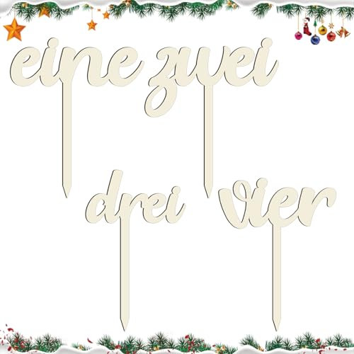 4pcs Holz Nummern Schriftzug 1 2 3 4 Holzanhänger Advent - Kuchentopper Cake Topper Geburtstag Dekoration aus Holz für Geburtstag und Weihnachten
