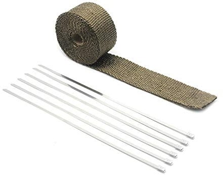 Hitzeschutzband,Hitzeschutzband Auspuff 5 cm * 5m 10m 15m Ti/Schwarz Auspuff Whar Wrap Wurfwalze für Motorrad Fiberglas Hitzeschild Klebeband mit rostfreien Krawatten(10M Ti)