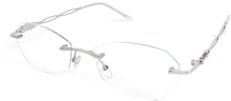 MMOWW Rimless Lesebrille für Frauen Blaulichtfilter Brille Computerbrille Leichte kleine Metall Leser (Silber, +1.0)
